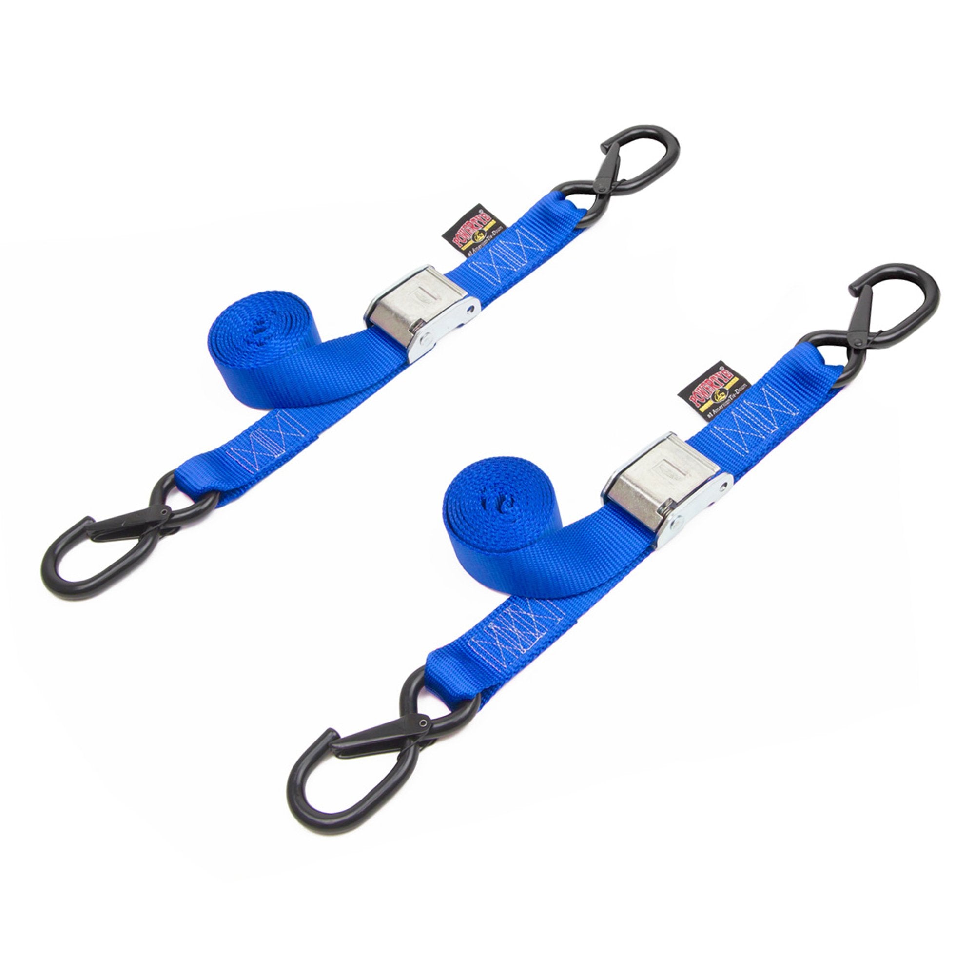 2in x 6ft Retractor Ratchet Tie-Downs with Carabiner & Latch Hook, Blue (Pair)