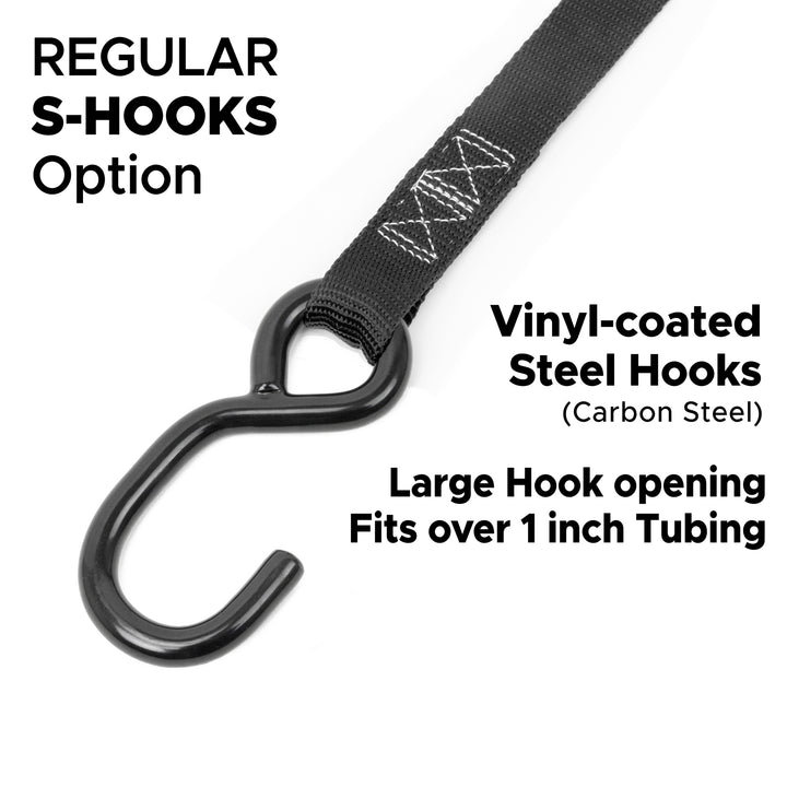 Stainless Steel Ratchet Strap 1 inch x 5 feet with Regular S-Hooks#color_black