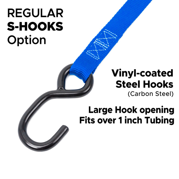 Stainless Steel Ratchet Strap 1 inch x 5 feet with Regular S-Hooks#color_blue