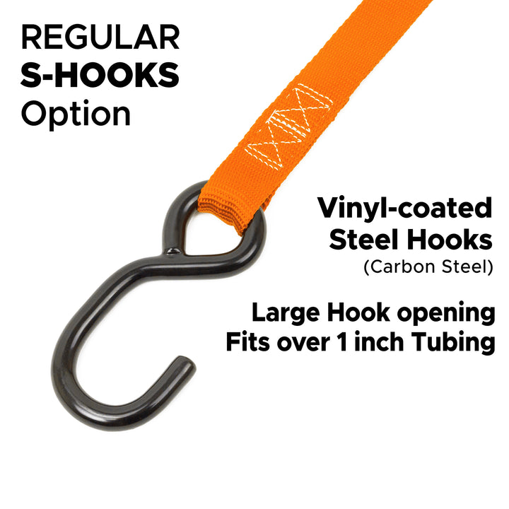 Stainless Steel Ratchet Strap 1 inch x 5 feet with Regular S-Hooks#color_orange