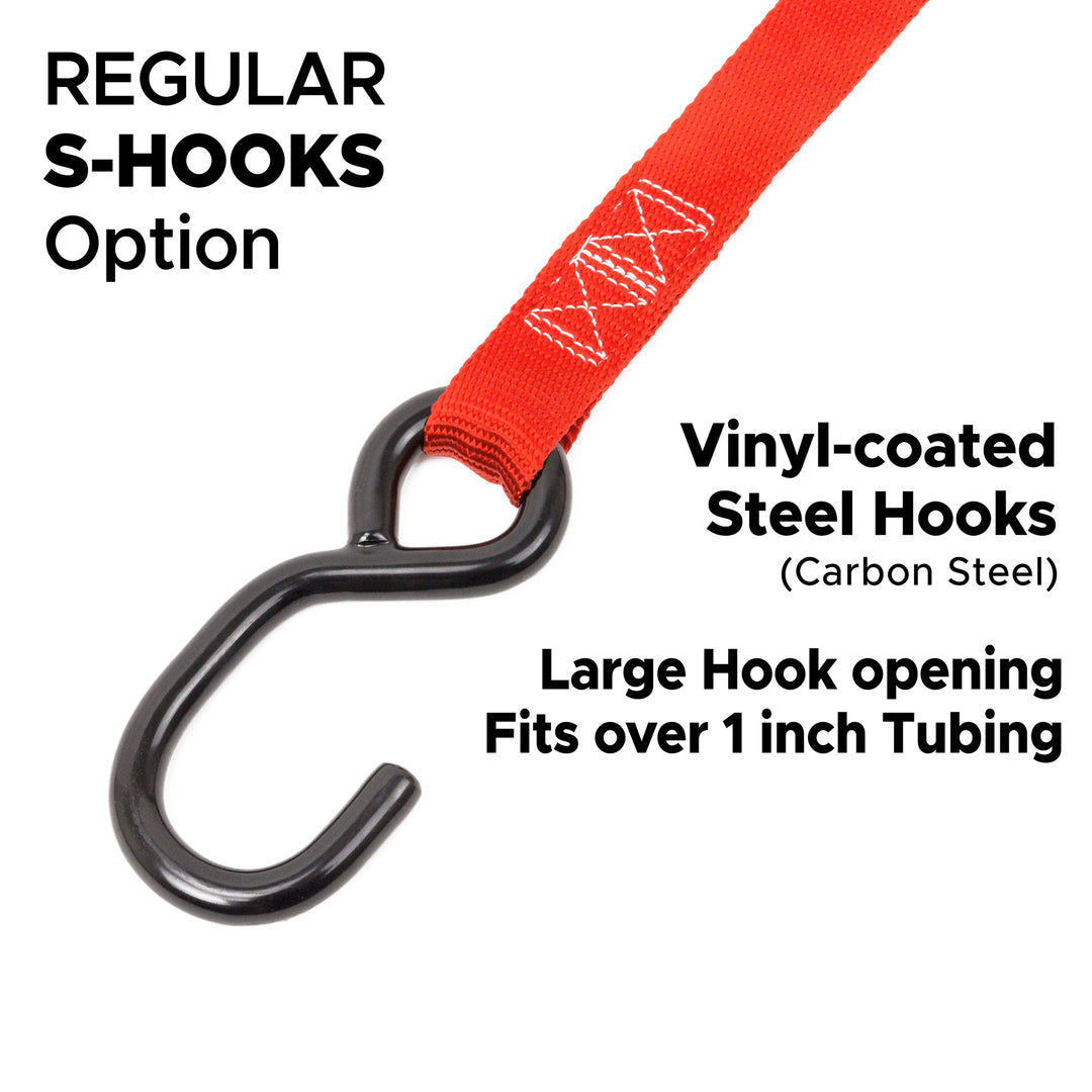 Stainless Steel Ratchet Strap 1 inch x 5 feet with Regular S-Hooks#color_red