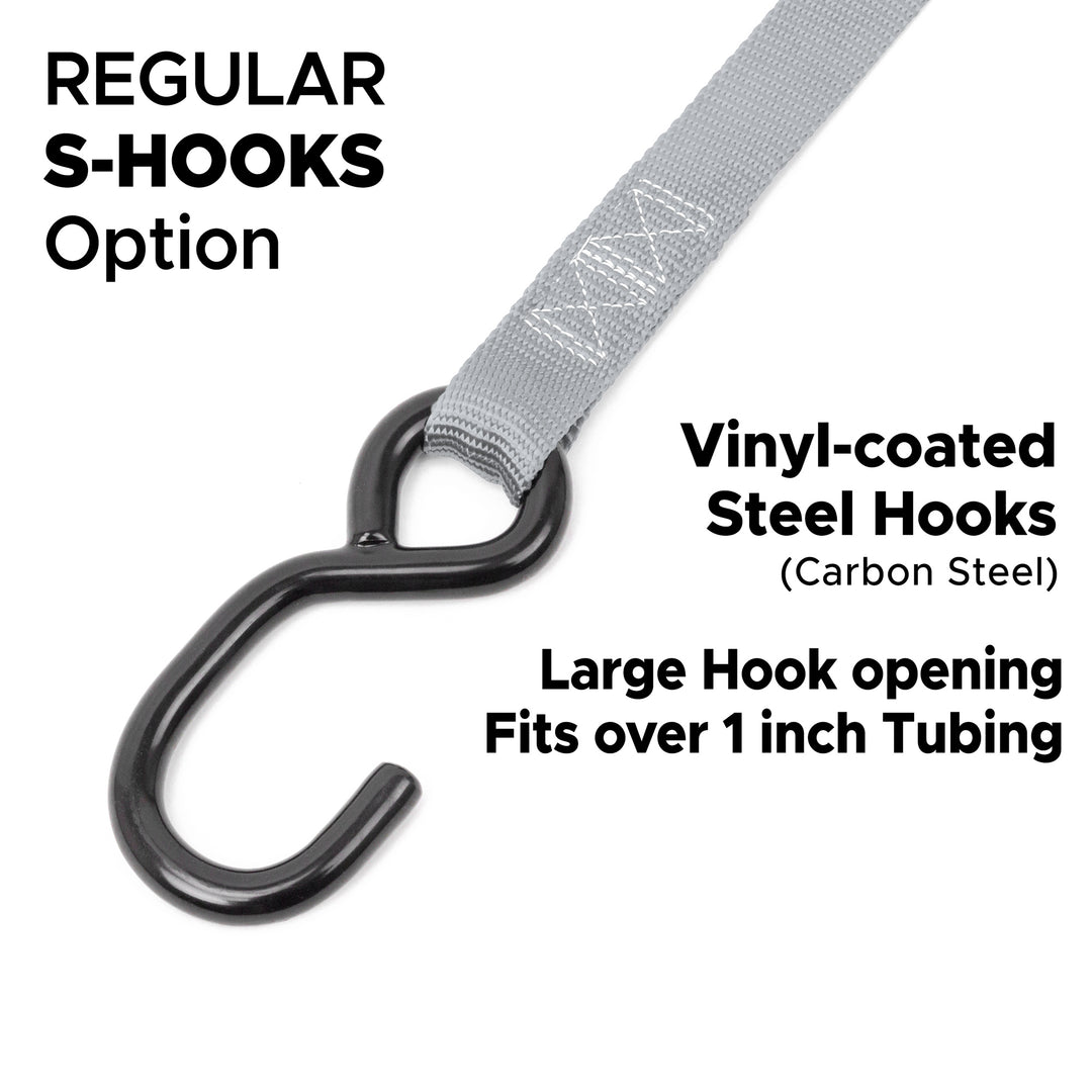 Stainless Steel Ratchet Strap 1 inch x 5 feet with Regular S-Hooks#color_silver