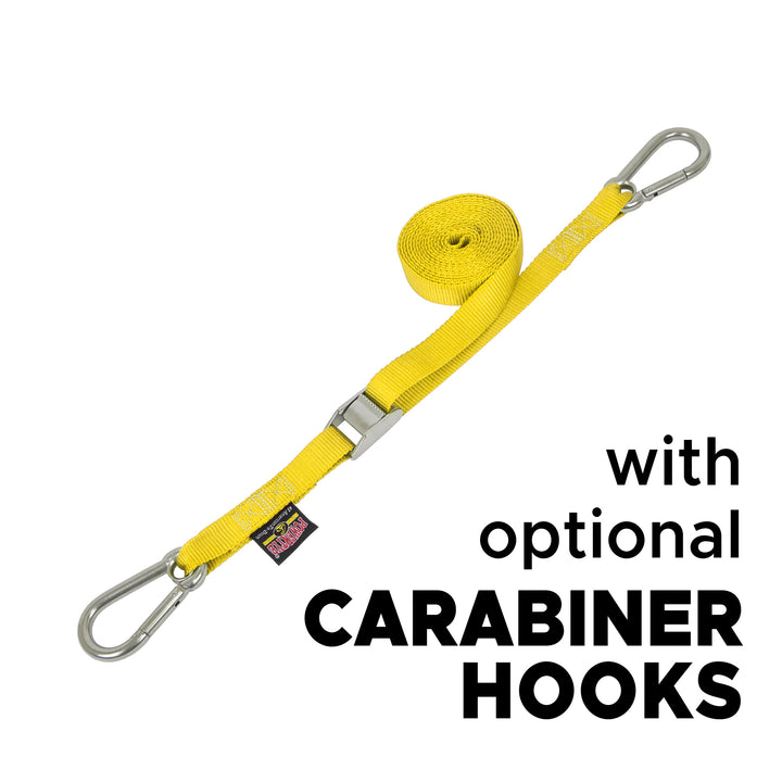 1in Stainless Steel Cam Buckle Straps with Stainless Carabiner Hooks for boats, marine and cargo#color_yellow