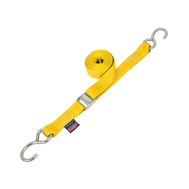 1.5in Stainless Steel Cam Buckle Straps with stainless s-hooks for boats, marine and cargo#color_yellow