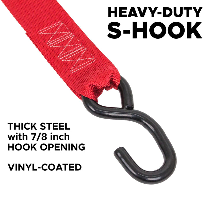 Ratchet Tie-Down Straps 2in HD S-Hooks #color_red