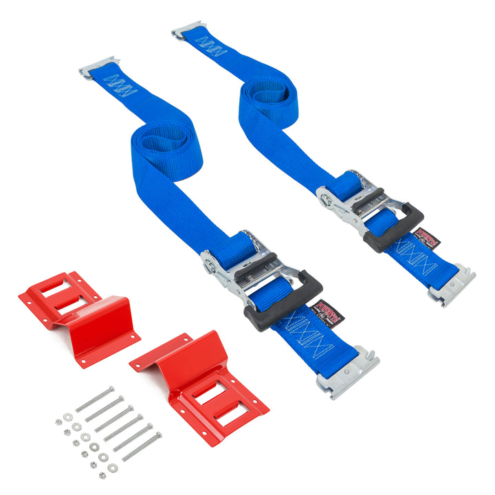 2in x 10ft E-TRACK DELUXE RATCHET STRAPS with E-Track for UTVs, Golf Carts and Cargo#color_blue