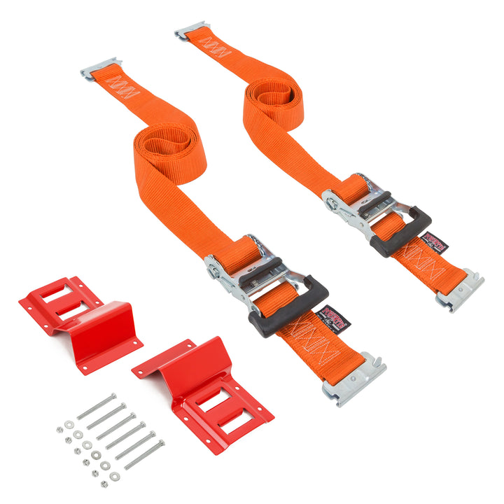 2in x 10ft E-TRACK DELUXE RATCHET STRAPS with E-Track for UTVs, Golf Carts and Cargo#color_orange