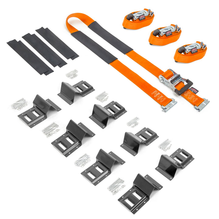 2in x 10ft E-Track Deluxe WHEEL STRAPS with E-Track Wheel Chocks and Web-Guard Covers for securing wheels on UTVs and golf carts#color_orange