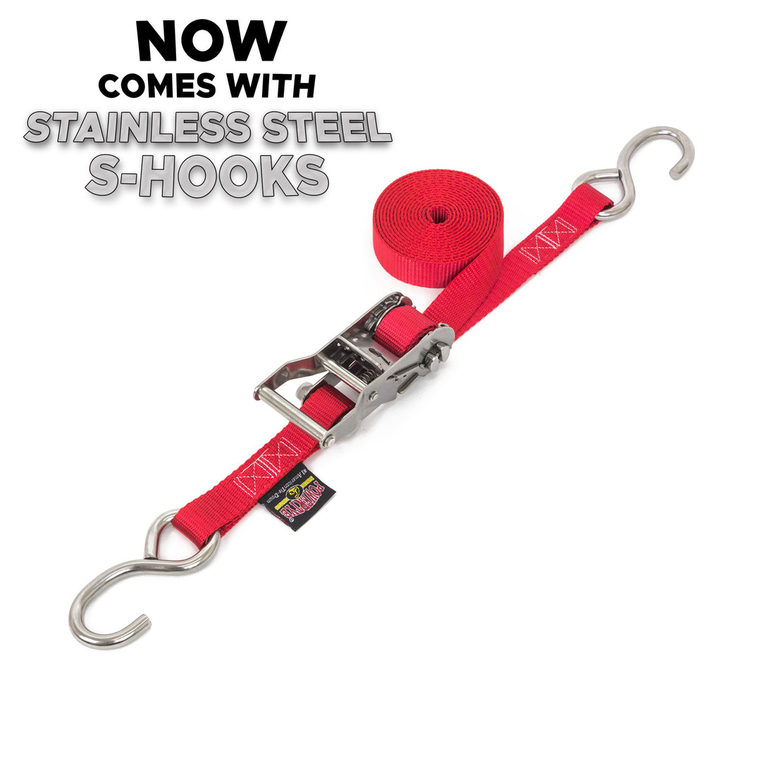 Stainless Steel Ratchet Strap 1 inch x 5 feet with Stainless Hooks#color_red