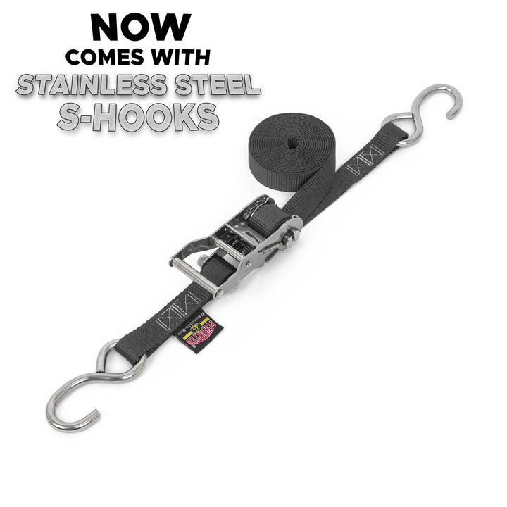 Stainless Steel Ratchet Strap 1 inch x 5 feet with Stainless Hooks#color_black