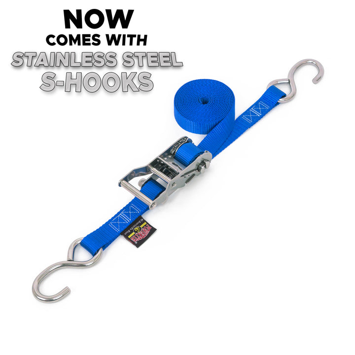 Stainless Steel Ratchet Strap 1 inch x 5 feet with Stainless Hooks#color_blue