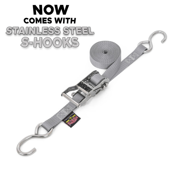 Stainless Steel Ratchet Strap 1 inch x 5 feet with Stainless Hooks#color_silver