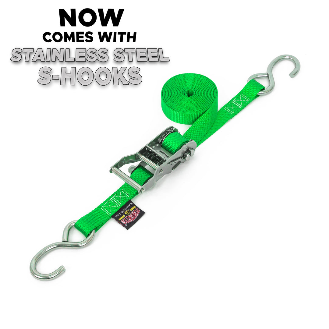 Stainless Steel Ratchet Strap 1 inch x 5 feet with Stainless Hooks#color_green
