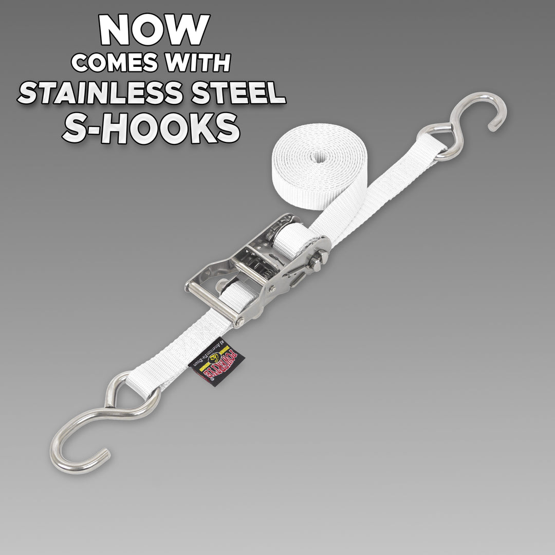 Stainless Steel Ratchet Strap 1 inch x 5 feet with Stainless Hooks#color_white