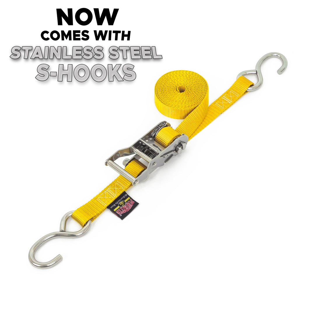 Stainless Steel Ratchet Strap 1 inch x 5 feet with Stainless Hooks#color_yellow