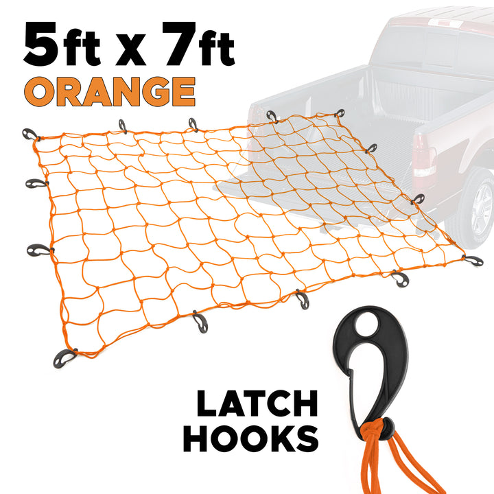 5ft x 7ft Large Truck Bed Net, Orange with Latch Hooks and optional Storage Bag#storage-bag-add-on_no-add-on