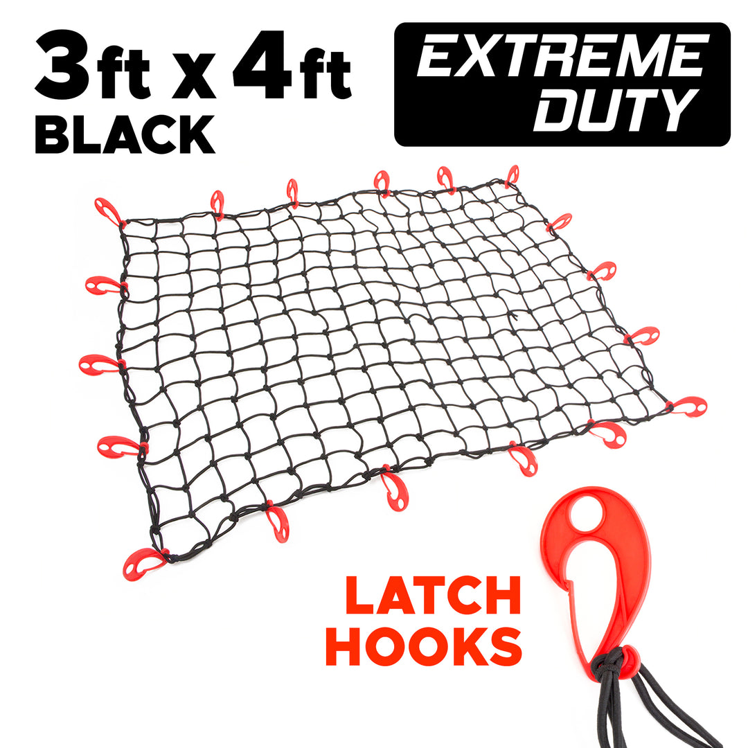 3ft x 4ft EXTREME Duty Cargo Net, Black with Latch Hooks and optional Storage Bag for trucks, trailers and cargo#storage-bag-add-on_no-add-on