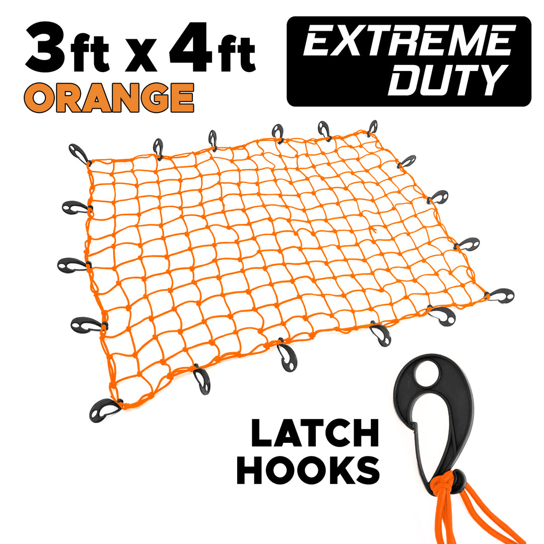 3ft x 4ft EXTREME Duty Cargo Net, Orange with Latch Hooks and optional Storage Bag for trucks, trailers and cargo#storage-bag-add-on_no-add-on