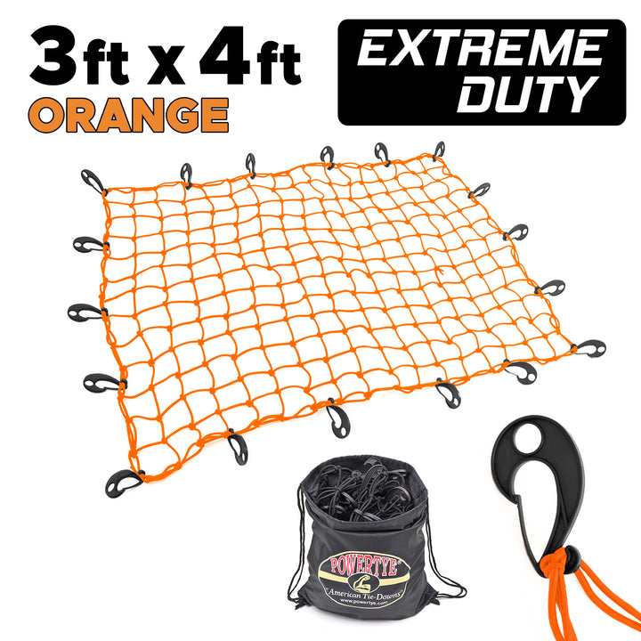 3ft x 4ft EXTREME Duty Cargo Net, Orange with Latch Hooks and optional Storage Bag for trucks, trailers and cargo#storage-bag-add-on_storage-bag