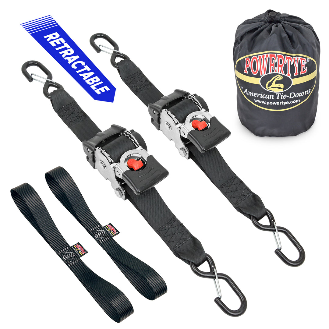2in x 10ft RETRACTOR RATCHET TIE-DOWN STRAPS with LATCH HOOKS