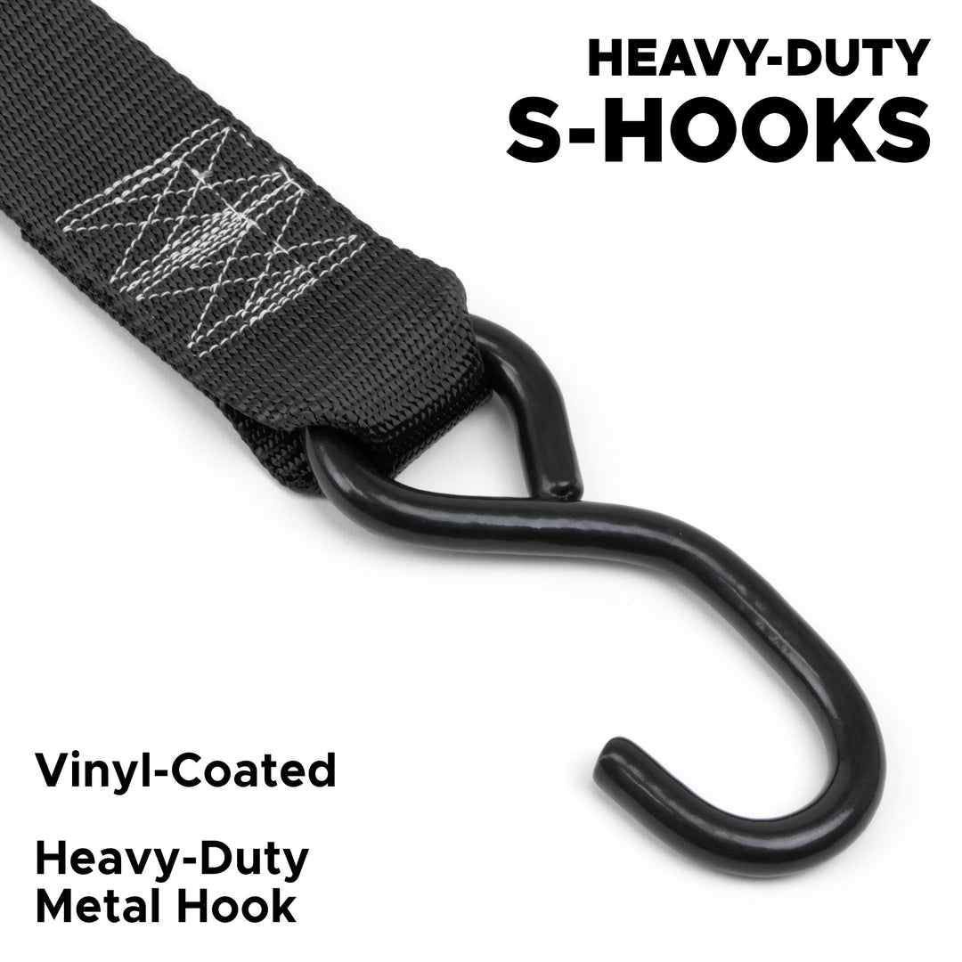 1 x 20 ft Heavy Duty Cam Buckle Tie Down Strap w/ Vinyl S Hooks | C120VS-BK