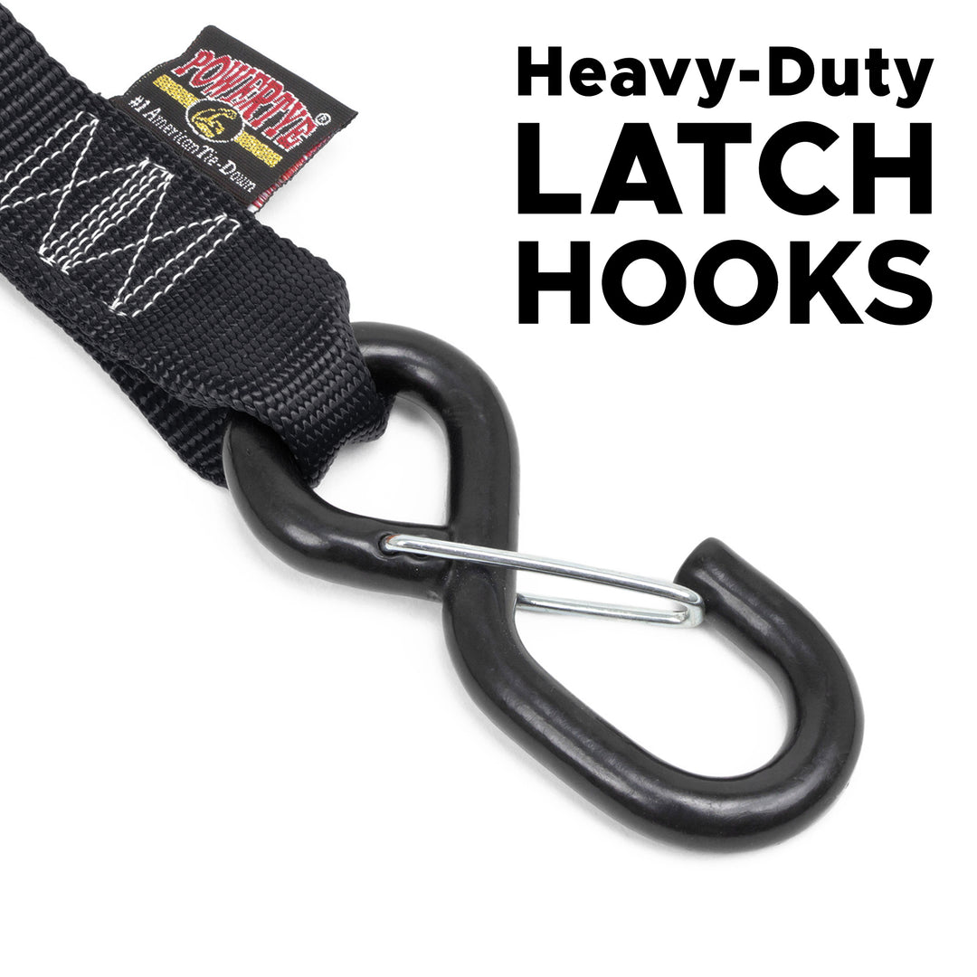 1 x 12' Black Heavy Duty Ratchet Tie Down Straps w/ Vinyl S-Hooks